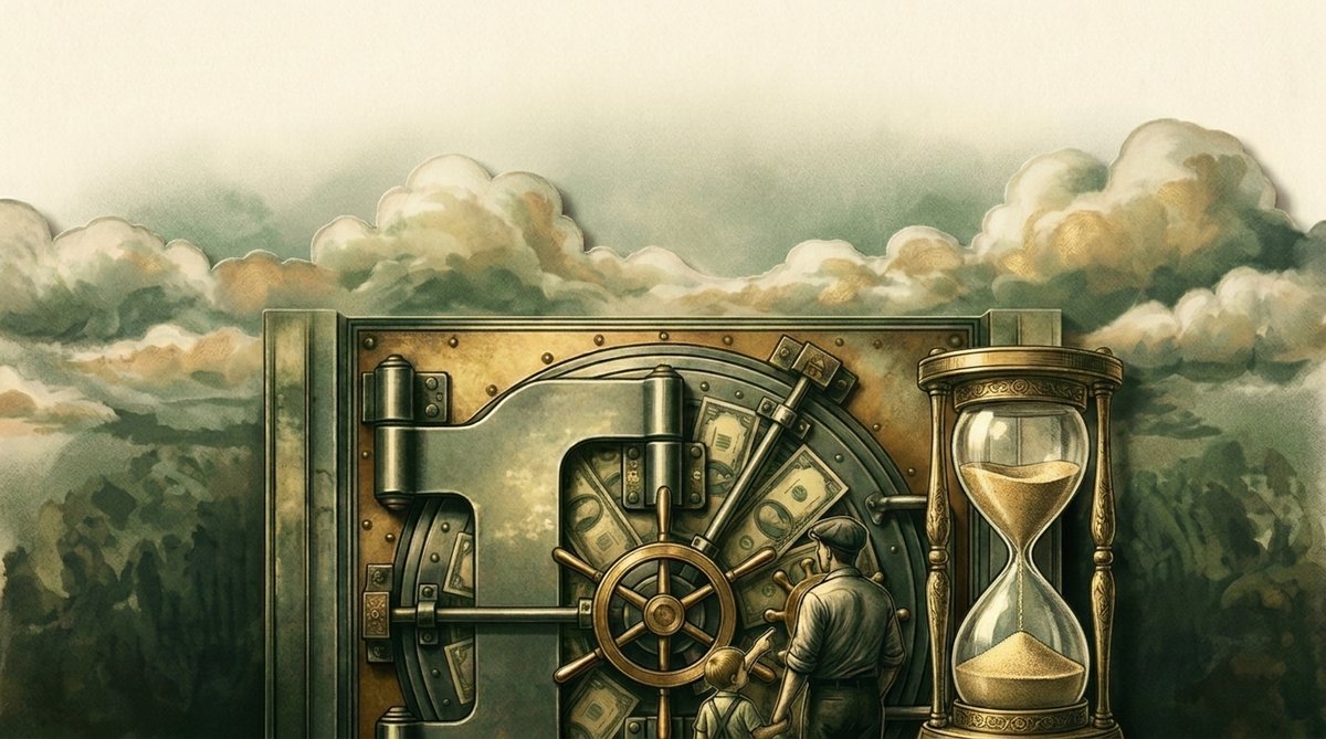 An hourglass beside the vault, marking the deadline on a claim